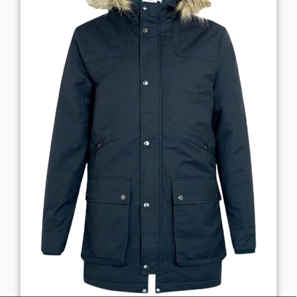 Topman Navy Blue Heavyweight Fishtail Parka Coat Men’s Small Zip Up Hood